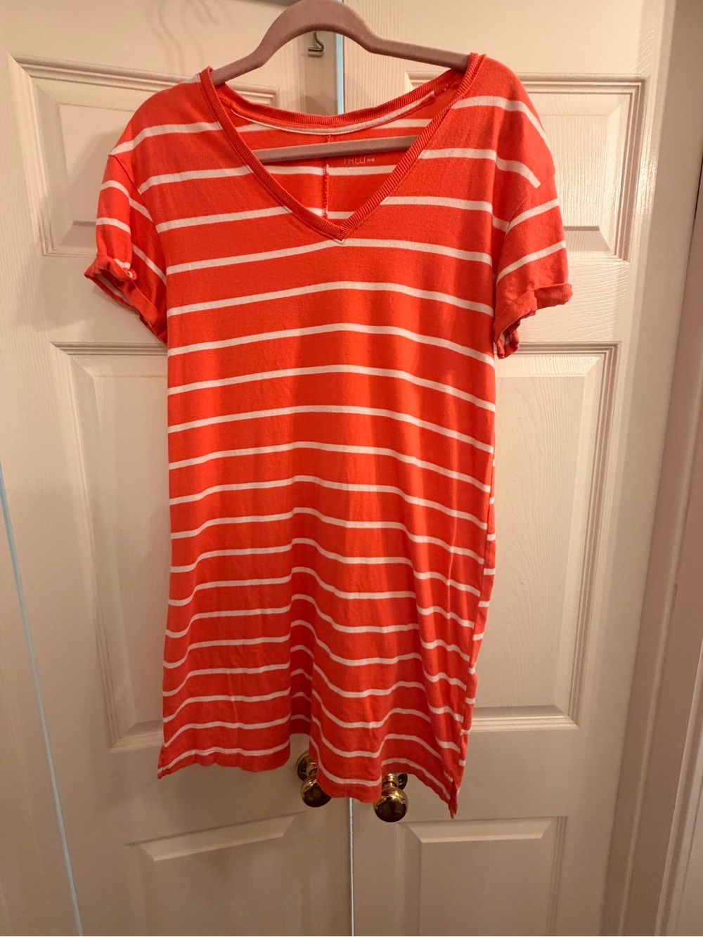 Time and Tru Orange and White Striped V-Neck Dress